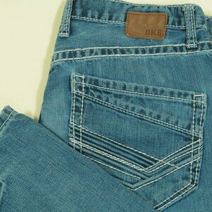 BKE Tyler Jeans Mens 34R Straight Leg Mid Rise Stonewash Blue Denim